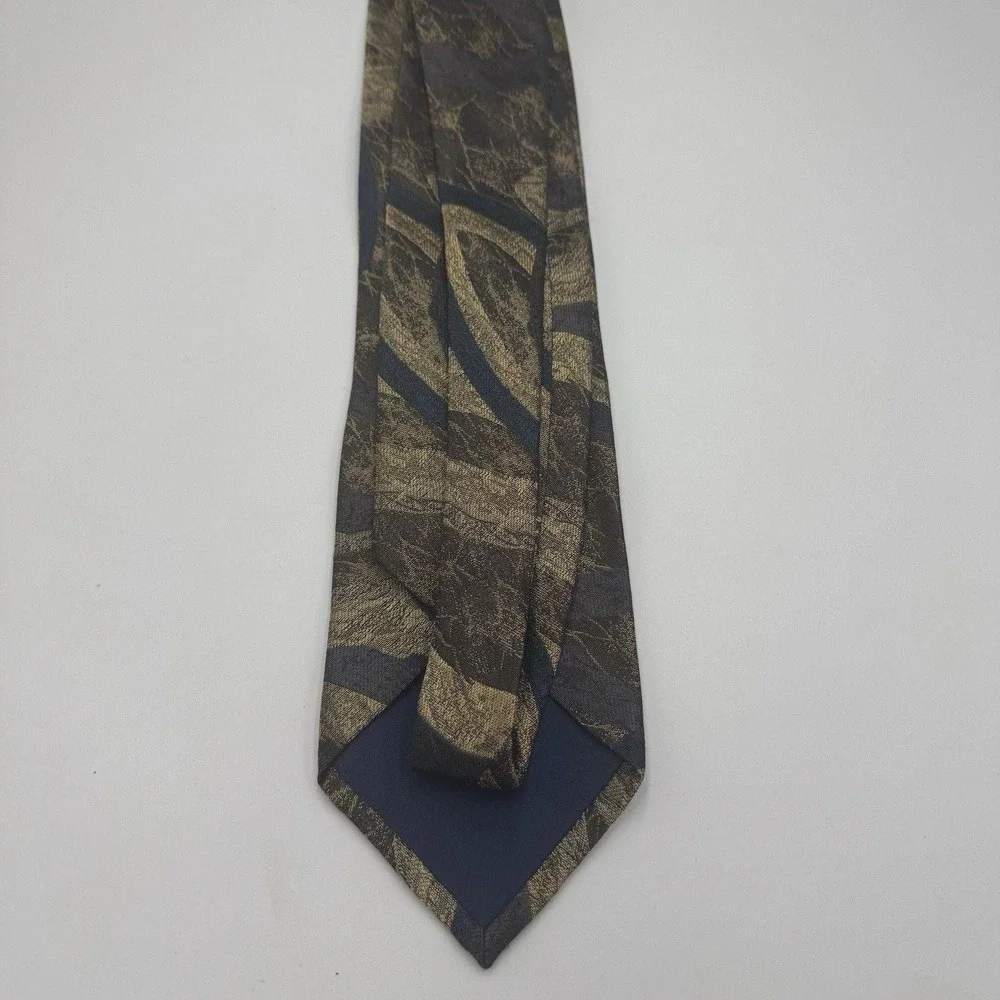 GIANNI VERSACE Tie Navy Gray Silver Brown Geometric Pattern 100%‎ Silk Japan